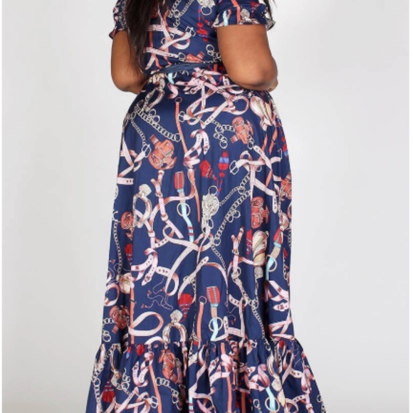 Blue Print Button Up Maxi - Picture 3 of 3